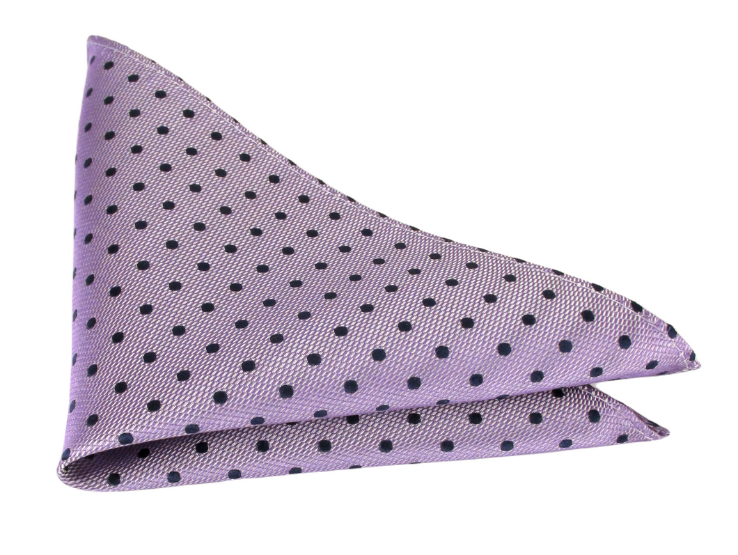 Lilac & Navy Silk Polka Dot Pocket Square by Van Buck