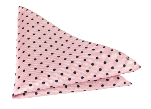 Pink & Navy Silk Polka Dot Pocket Square by Van Buck