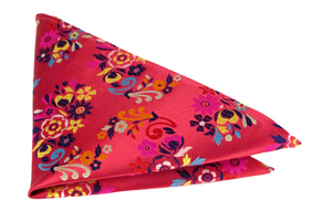 Limited Edition Cerise Multi Floral Silk Pocket Square by Van Buck