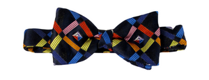 Van Buck Limited Edition Navy Geometric Squares Silk Bow Tie
