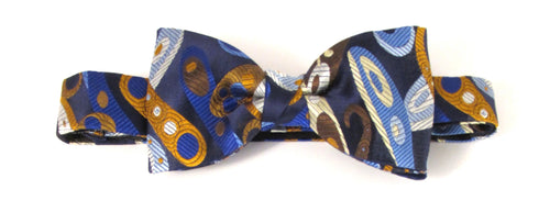 Limited Edition Blue Brown Paisley Silk Bow Tie by Van Buck