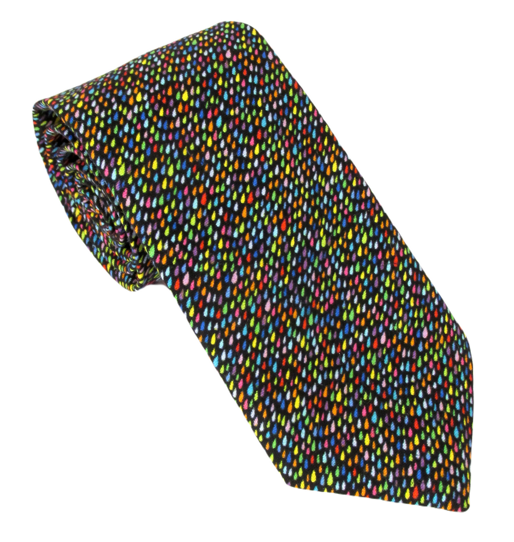 Multicoloured Raindrops Cotton Tie by Van Buck
