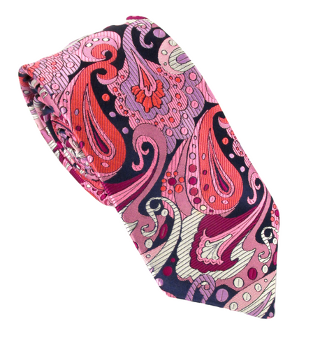 Limited Edition Pink Paisley Wave Silk Tie by Van Buck