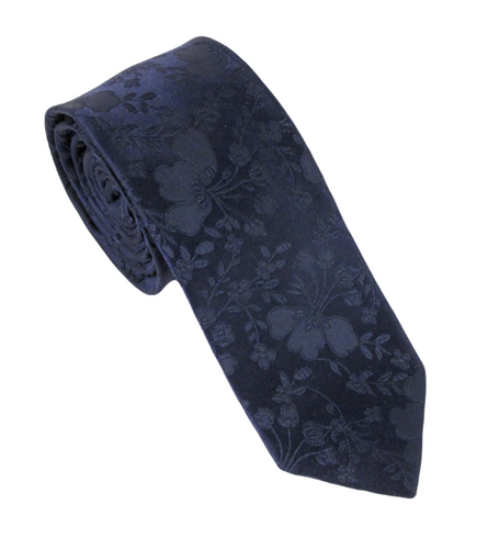 Navy Self Pattern Floral Silk Tie by Van Buck