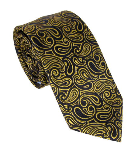 Gold Self Paisley London Silk Tie by Van Buck