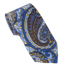 Sky Blue Large Detailed Paisley English Printed Silk Tie by Van Buck