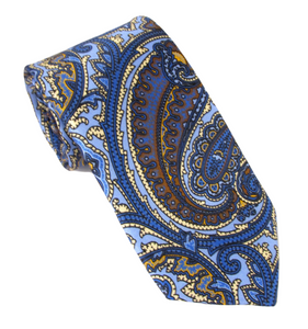 Sky Blue Large Detailed Paisley Printed Silk Tie by Van Buck