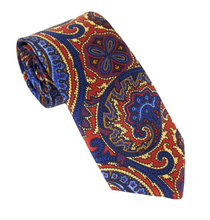 Large Red Detailed Paisley Printed English Silk Tie by Van Buck