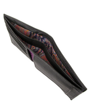 Black Leather RFID Coin Wallet Trimmed With Felix Liberty Fabric