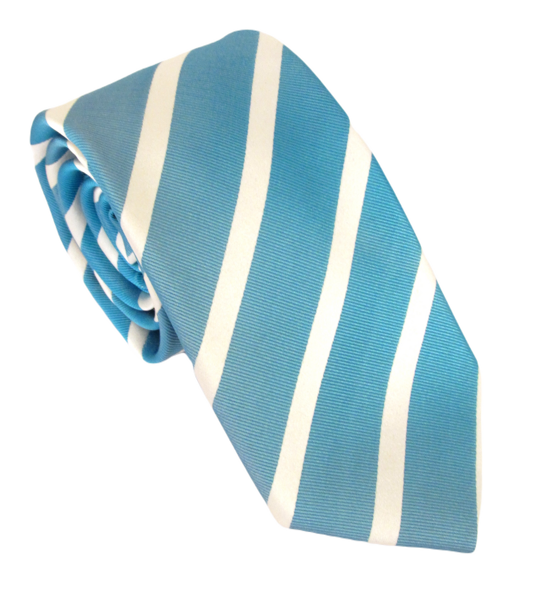 Striped Teal With White Silk Tie