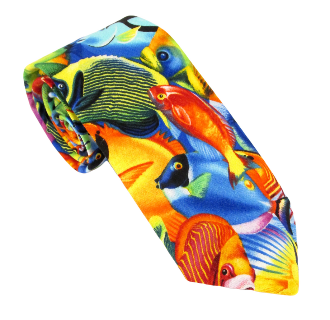 Multicoloured Fish Cotton Tie by Van Buck