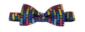 Limited Edition Multicoloured Bricks Silk Bow Tie by Van Buck