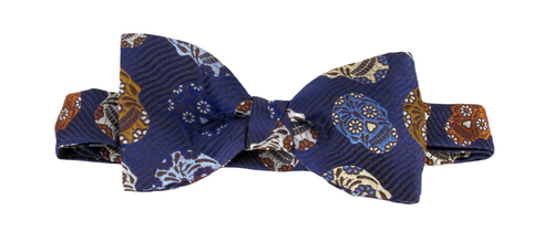 Limited Edition Navy With Blue & Brown Skulls Silk Bow Tie by Van Buck