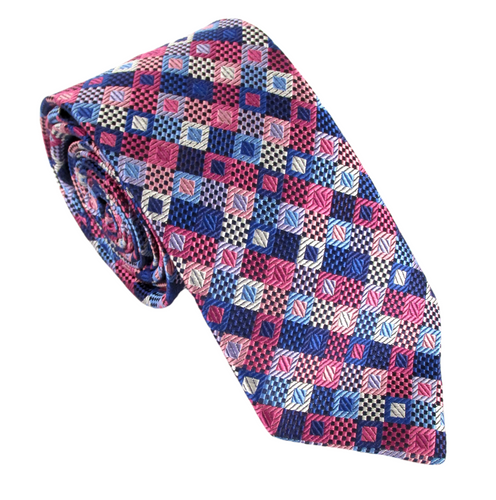 Limited Edition Pink & Blue Squares Silk Tie by Van Buck