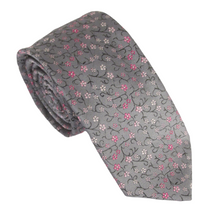 Grey & Pink Neat Floral Tie by Van Buck
