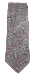 Grey & Pink Neat Floral Tie by Van Buck