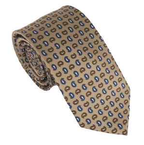 Beige Navy Paisley Patterned Tie by Van Buck