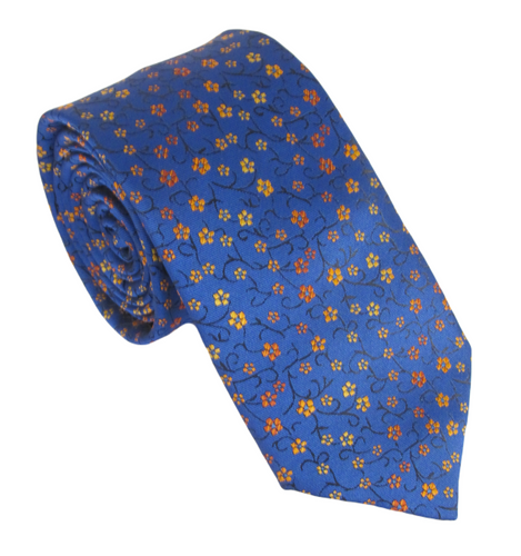 Blue With Orange Floral Tie by Van Buck