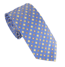 Blue & Yellow Floral Medallion Patterned Tie by Van Buck