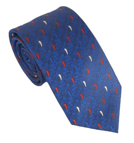 Blue Red & White Swirl Paisley Patterned Tie by Van Buck