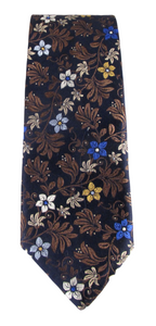 Navy & Brown Floral Silk Tie by Van Buck