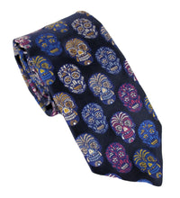 Van Buck Limited Edition Navy & Blue Skull Silk Tie & Multi Skull Socks Gift Set