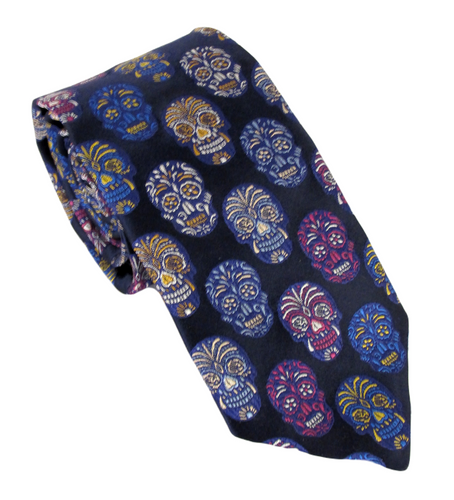 Limited Edition Navy & Blue Skull Silk Tie by Van Buck