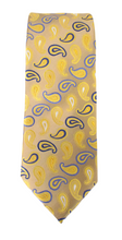 Yellow & Blue Large Teardrop Paisley London Label Silk Tie by Van Buck