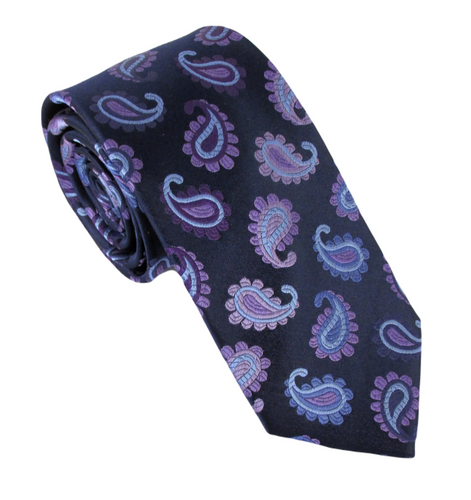 Navy & Sky Blue Paisley London Silk Tie by Van Buck