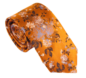 Orange Floral London Silk Tie by Van Buck