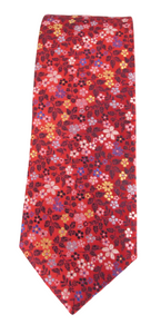 Red Neat Small Flowers Red Label Silk Tie by Van Buck