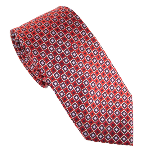 Red With White Squares London Silk Tie by Van Buck