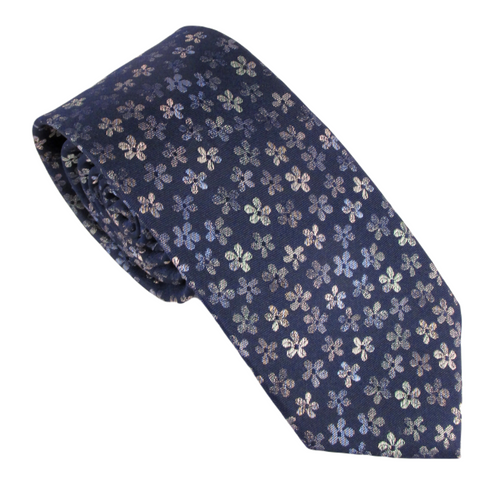 Navy Multi Fun Flowers London Silk Tie by Van Buck