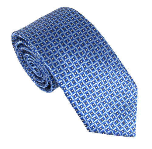 Blue Geometric Squares Patterned Tie by Van Buck