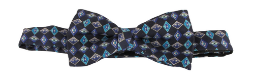 Navy With Blue Diamonds Printed Silk Bow Tie by Van Buck