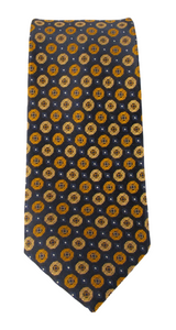 Gold Medallion Circles London Silk Tie by Van Buck