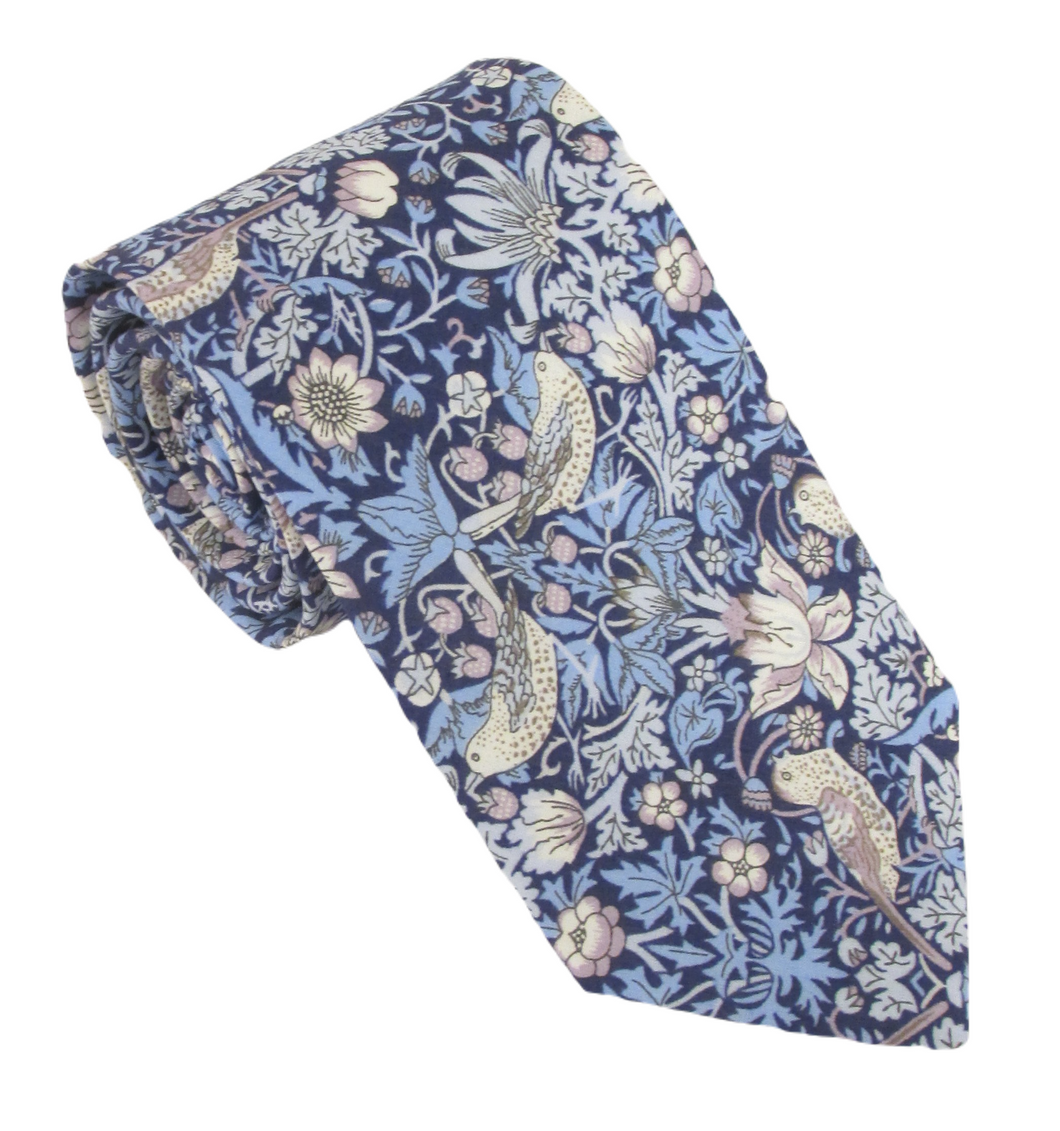 Strawberry Thief Blue Cotton Tie Made with Liberty Fabric