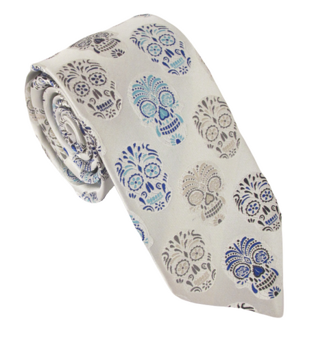 Van Buck Limited Edition Silver Skull Silk Tie