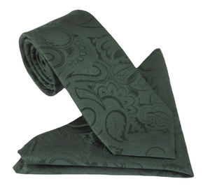 Forest Green Paisley Silk Tie & Pocket Square Set by Van Buck
