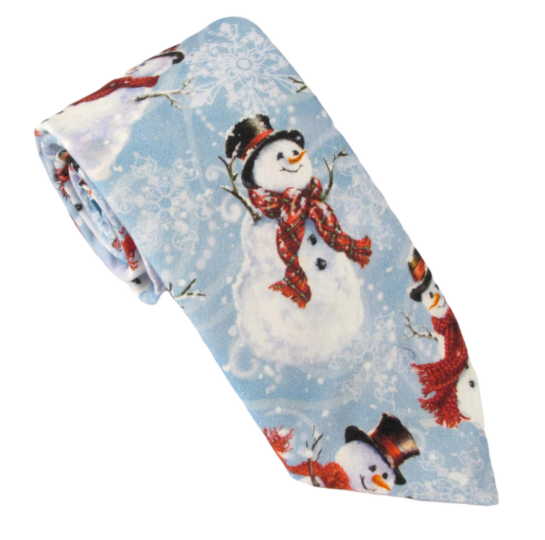 Snowman In A Snowstorm Cotton Christmas Tie by Van Buck