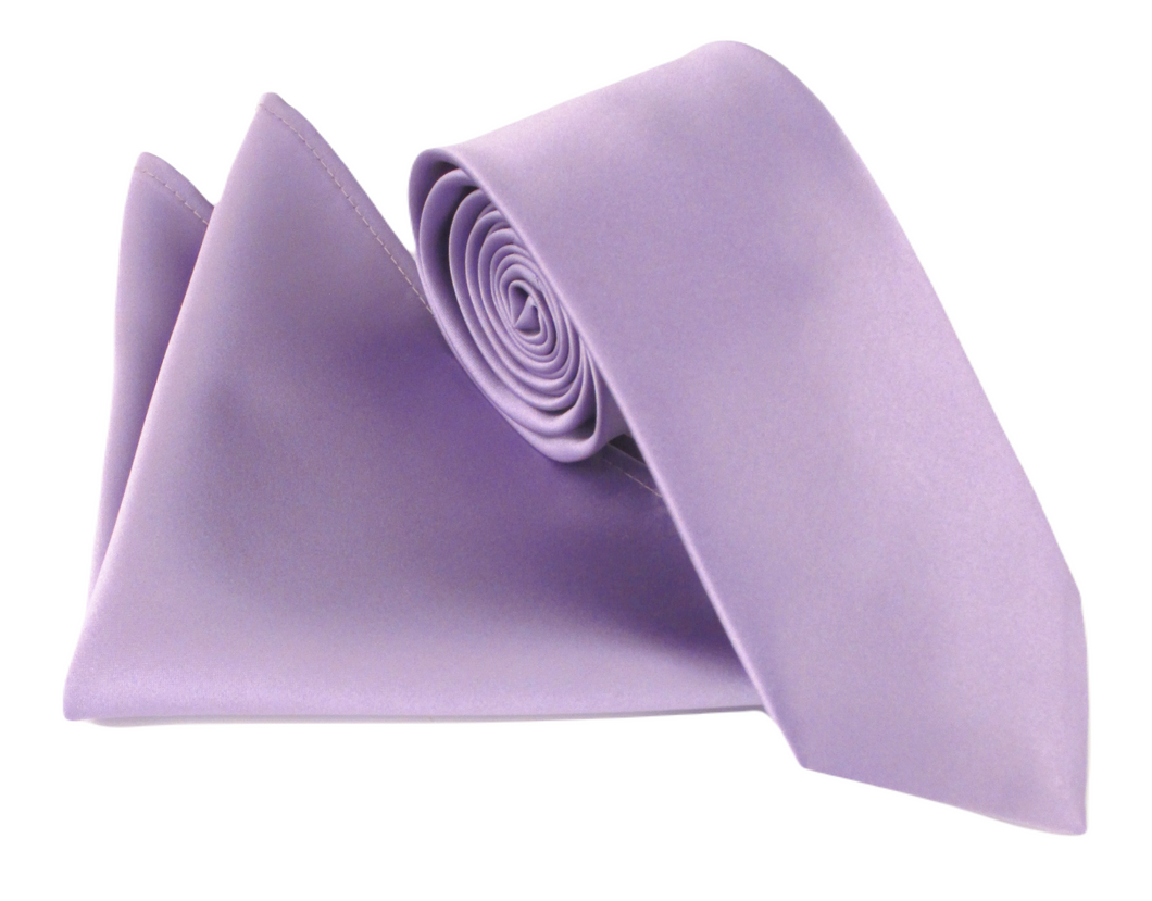 Lilac 19 Satin Wedding Tie and Pocket Square Set by Van Buck