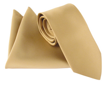 Deep Beige 12 Satin Wedding Tie and Pocket Square Set by Van Buck