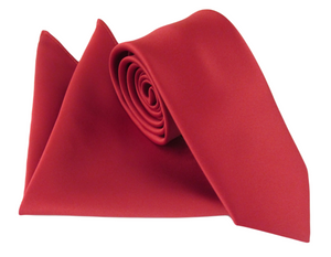 Cherry Red Satin Wedding Tie and Pocket Square Set by Van Buck