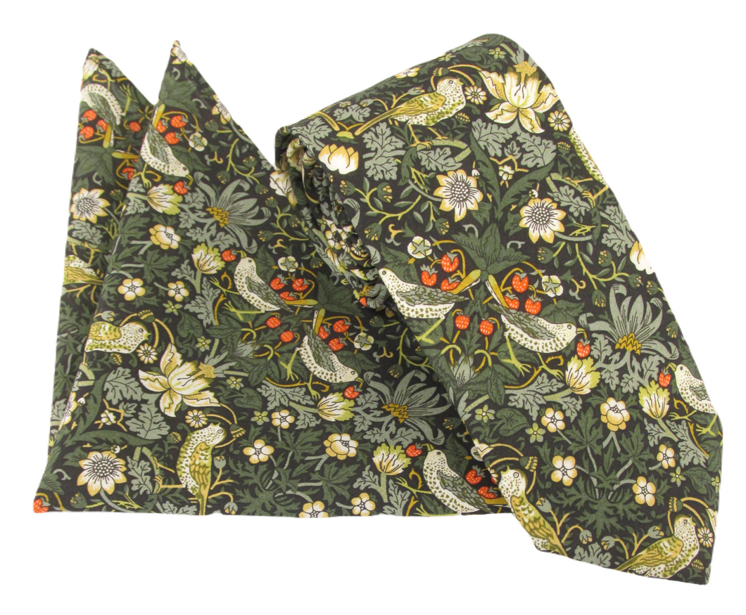 Strawberry Thief Forest Cotton Tie & Pocket Square Made with Liberty Fabric