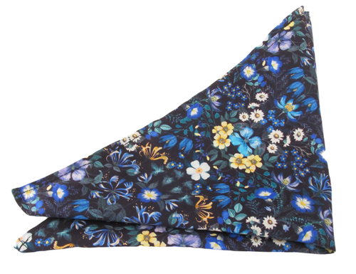 Mary Patricia Blue Cotton Pocket Square Made with Liberty Fabric