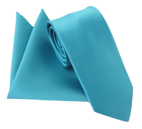 Dark Turquoise Satin Tie and Pocket Square Set