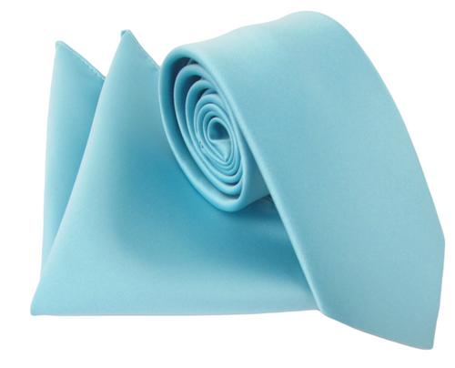 Turquoise 55 Satin Tie and Pocket Square Set