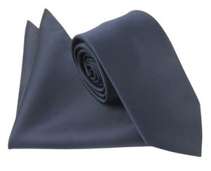 Midnight Navy 2 Satin Wedding Tie and Pocket Square Set by Van Buck