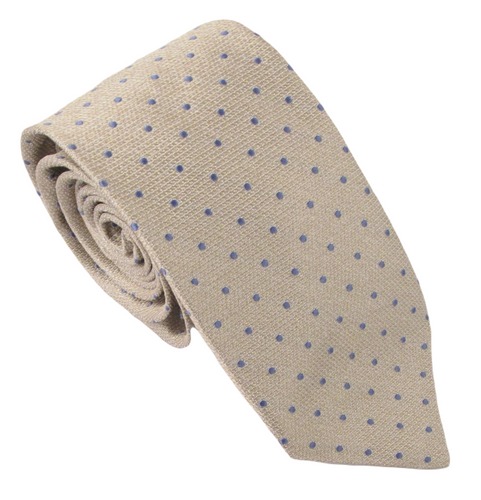 Beige Blue Dot Textured Red Label Silk Tie by Van Buck