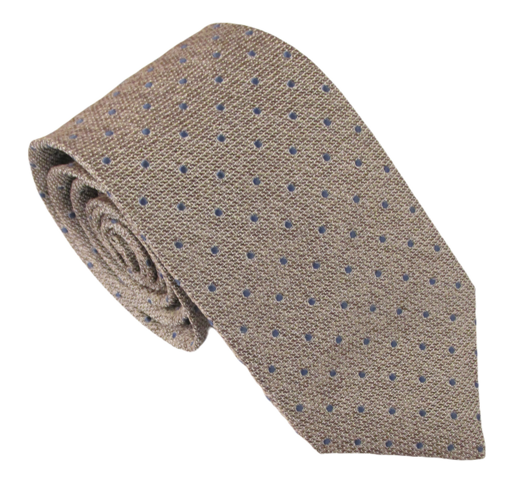 Grey Blue Dot Textured Red Label Silk Tie by Van Buck